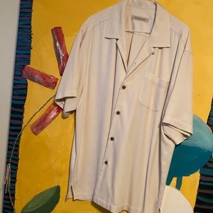 Tommy Bahama.  100% silk   Cream coloured shirt.